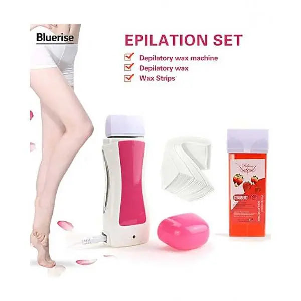 3 in 1 Depilatory Wax Roll On Heater With Epilator Machine with Wax Refill and Strips for Women
