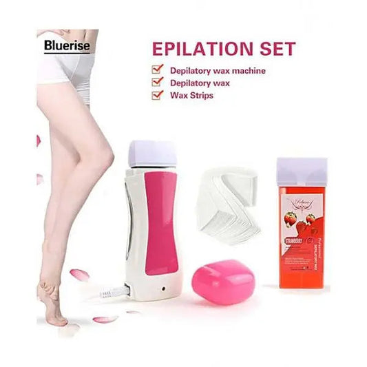 3 in 1 Depilatory Wax Roll On Heater With Epilator Machine with Wax Refill and Strips for Women