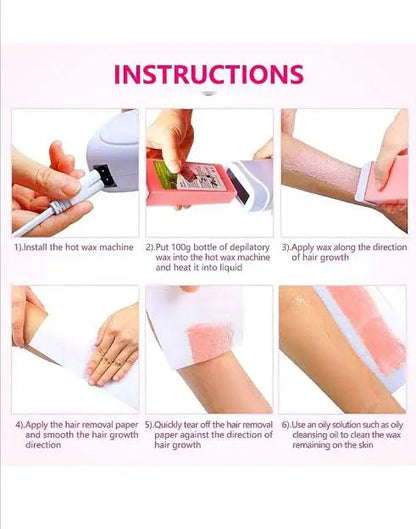 3 in 1 Depilatory Wax Roll On Heater With Epilator Machine with Wax Refill and Strips for Women