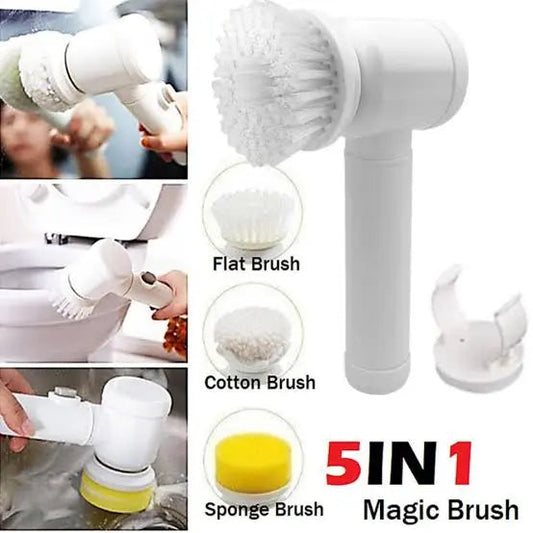 5 in 1 Magic Brush Electric Magic Brush Multifunctional Magic Brush with 5 Brush Heads Charging Cord for Home, Kitchen Tiles, Carpet Sink Wash Basin Bath Shower