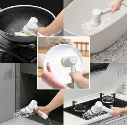 5 in 1 Magic Brush Electric Magic Brush Multifunctional Magic Brush with 5 Brush Heads Charging Cord for Home, Kitchen Tiles, Carpet Sink Wash Basin Bath Shower