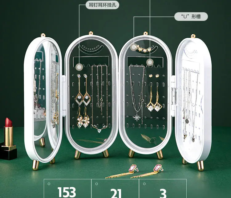 Foldable Jewellery Organizer with Mirror Ear Rings & Necklace_Hanging Holder