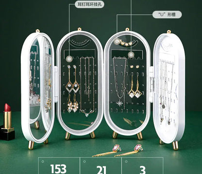 Foldable Jewellery Organizer with Mirror Ear Rings & Necklace_Hanging Holder