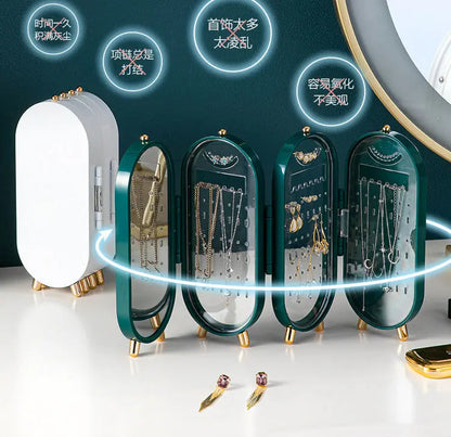 Foldable Jewellery Organizer with Mirror Ear Rings & Necklace_Hanging Holder