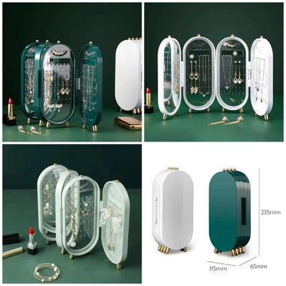 Foldable Jewellery Organizer with Mirror Ear Rings & Necklace_Hanging Holder