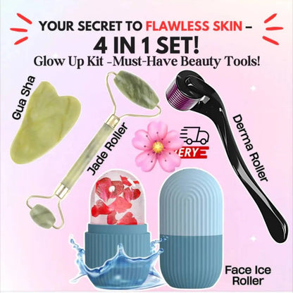 Glow Up Kit 4-in-1 | Jade Roller, Gua Sha, Derma Roller & Ice Roller