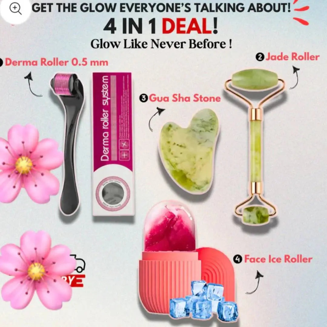 Glow Up Kit 4-in-1 | Jade Roller, Gua Sha, Derma Roller & Ice Roller