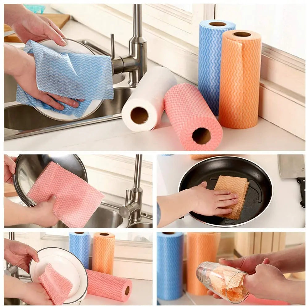 Multipurpose Disposable Reusable Kitchen Wipe Cleaning Cloth Tissue 50 Pcs in Roll