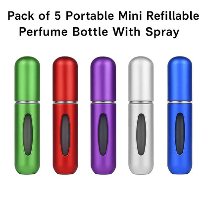 Pack of 5 Portable Mini Refillable Perfume Bottle With Spray.