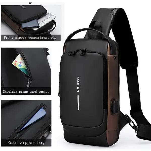 Smart Anti-Theft Crossbody Bag with USB Charging Port – Waterproof & Secure