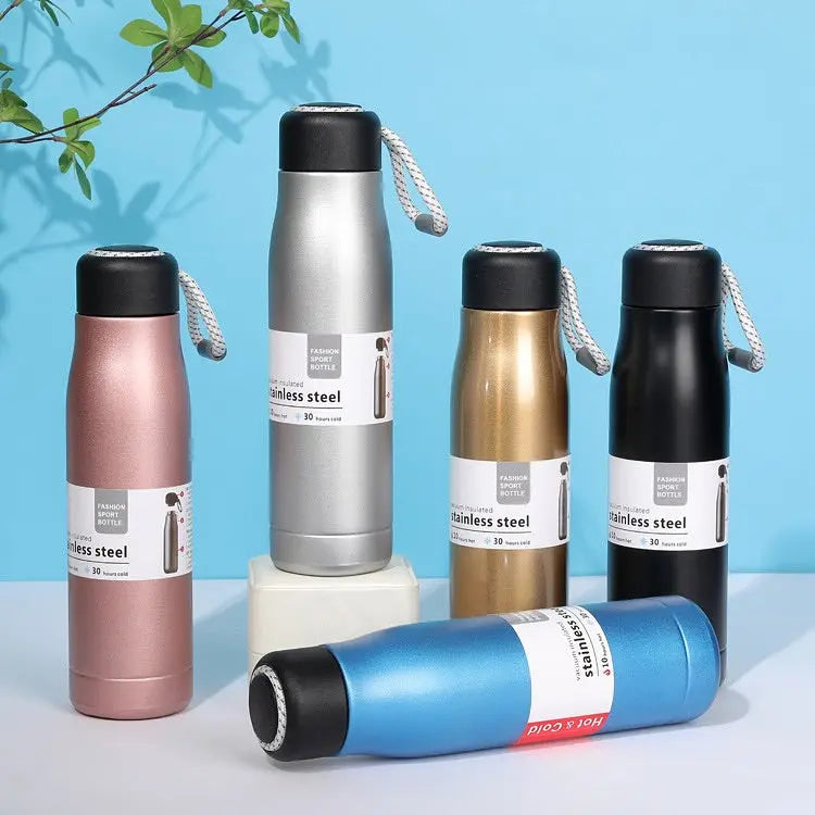 Stainless Steel Vacuum Flask Hanging Rope Water Bottle