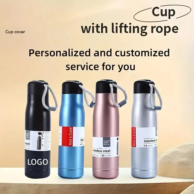 Stainless Steel Vacuum Flask Hanging Rope Water Bottle