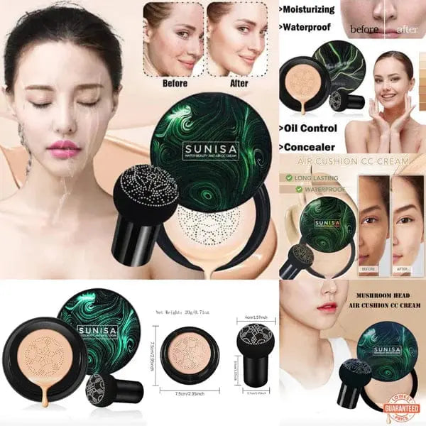 Sunisa 3 in 1 Air Cushion BB + CC Cream Foundation | Waterproof Mushroom Head Foundation