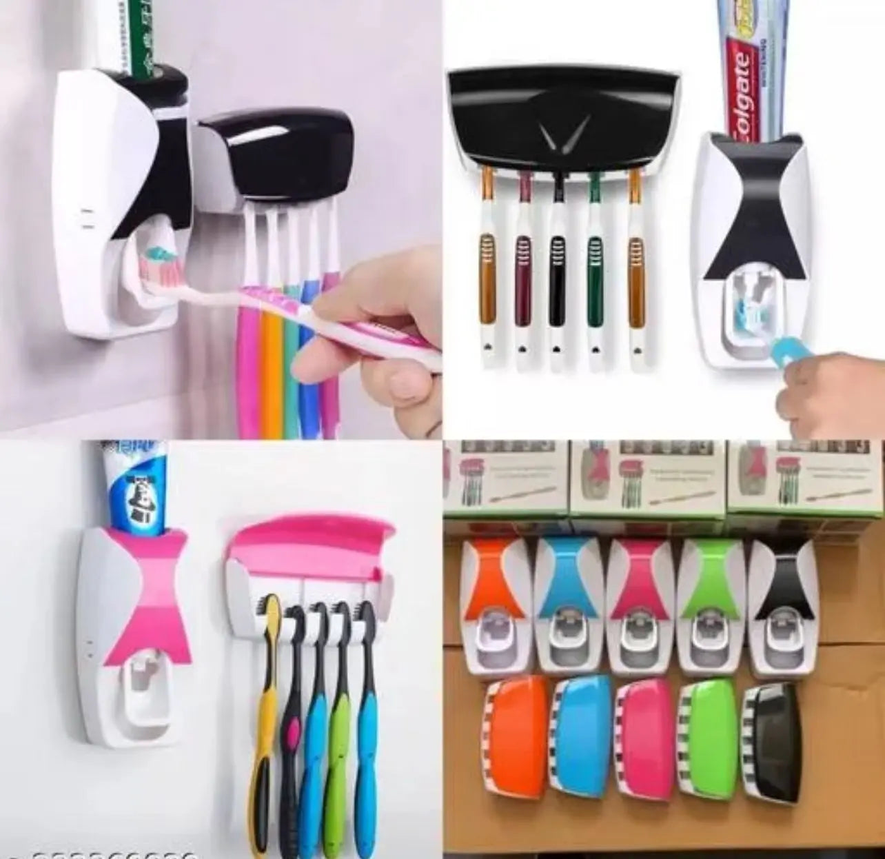 Toothbrush Dispenser – Automatic Toothpaste Squeezer And Holder Set Black & White