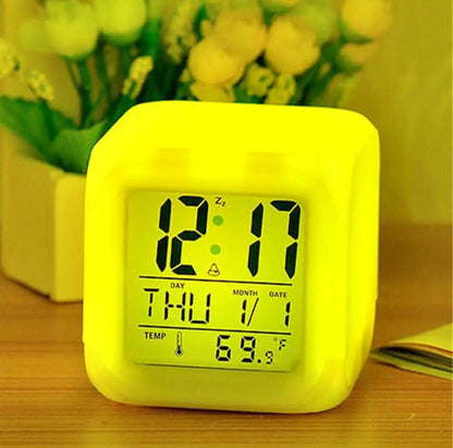Childrens Small Study Alarm Clock LED Change Digital Glowing Night Light for Bedroom