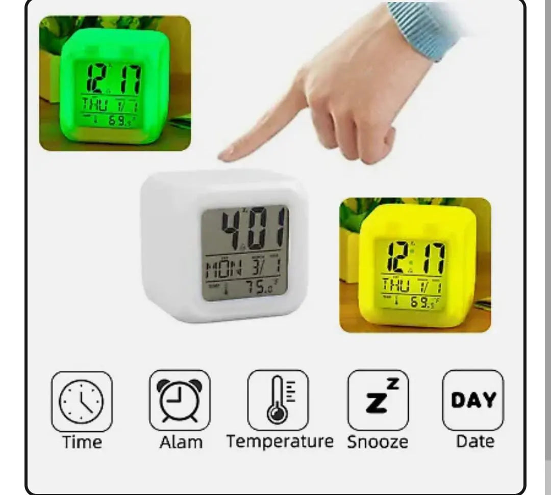 Childrens Small Study Alarm Clock LED Change Digital Glowing Night Light for Bedroom