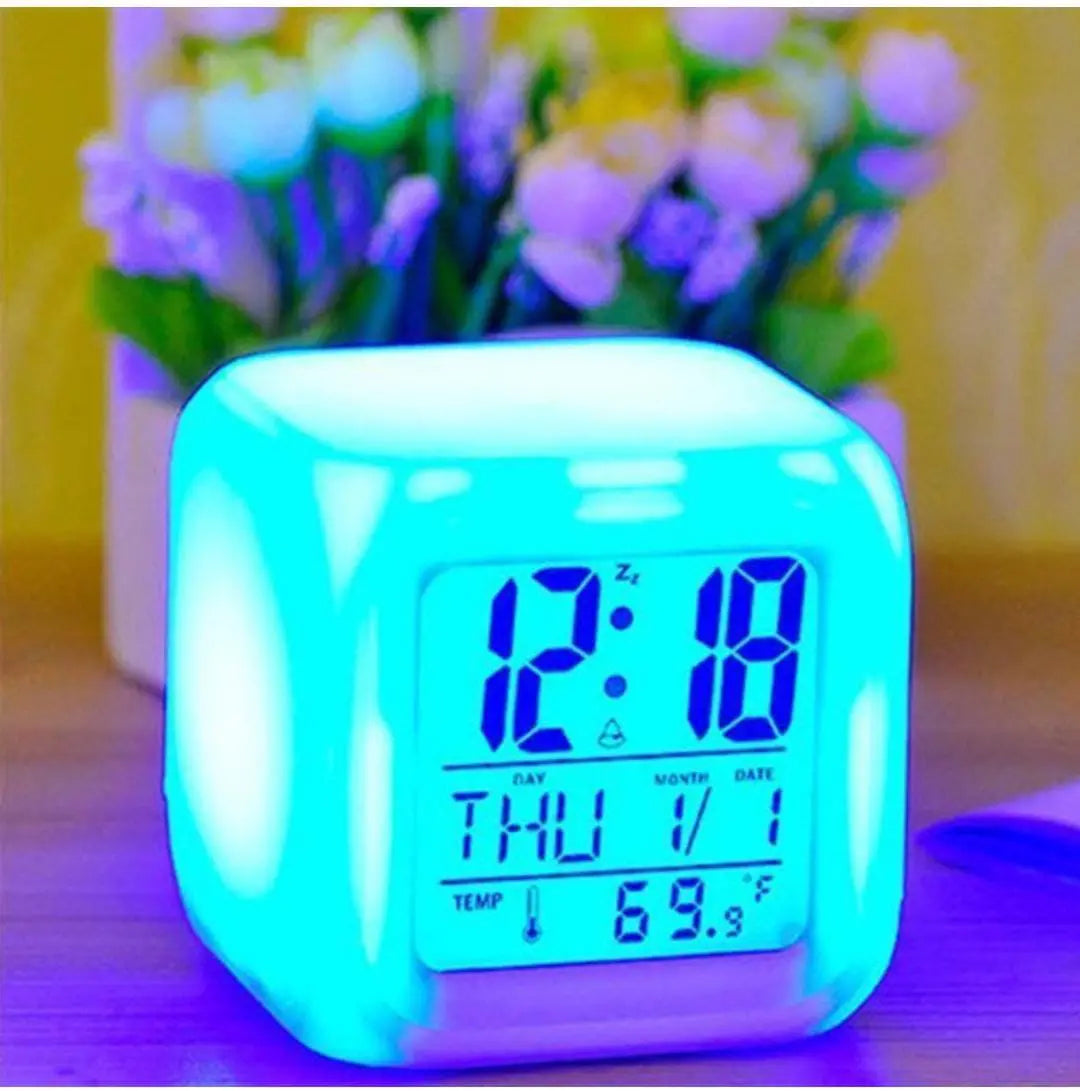 Childrens Small Study Alarm Clock LED Change Digital Glowing Night Light for Bedroom